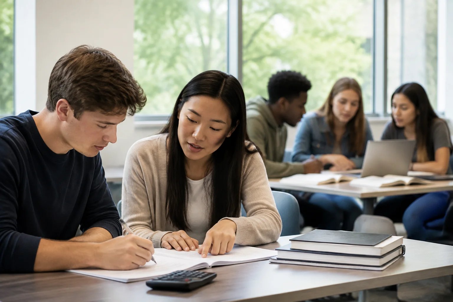 A student receives focused one-to-one help at a quiet study table